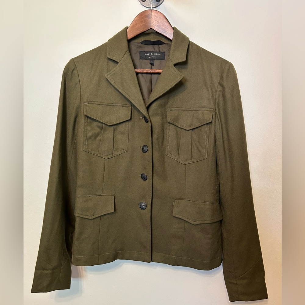 rag & bone Olive Green Wool Utility Blazer